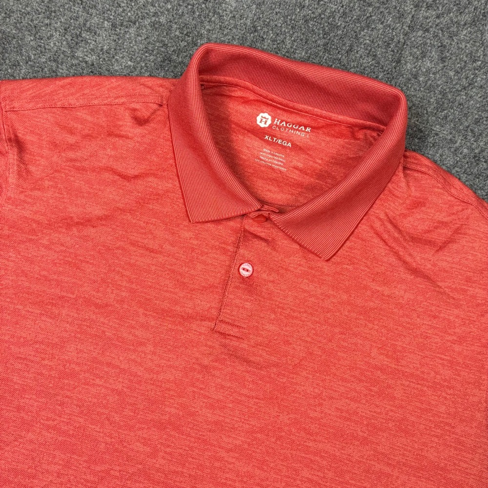 Haggar Mens Size XLT XL Tall Polo Shirt Heather Orange Short Sleeve Performance